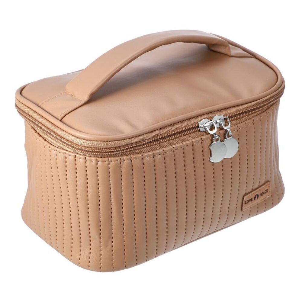 Polyurethane Leather Travel Large Makeup Organizer Toiletry Bag Brown